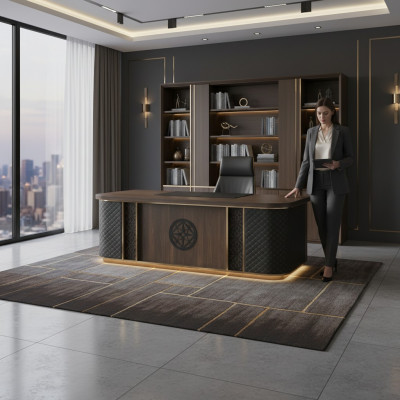Bureautafel Modern Design Bruin Zwart Tweeledig Rechthoekige Vorm Stijl