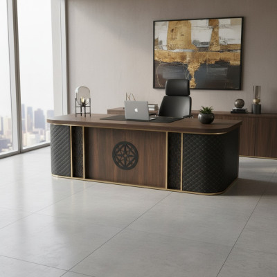 Bureautafel Modern Design Bruin Zwart Tweeledig Rechthoekige Vorm Stijl
