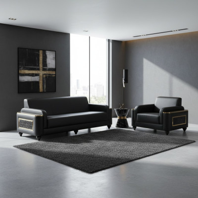 Werkkamer 3-zits bank met fauteuil Zwart Effen stijl woonkamer