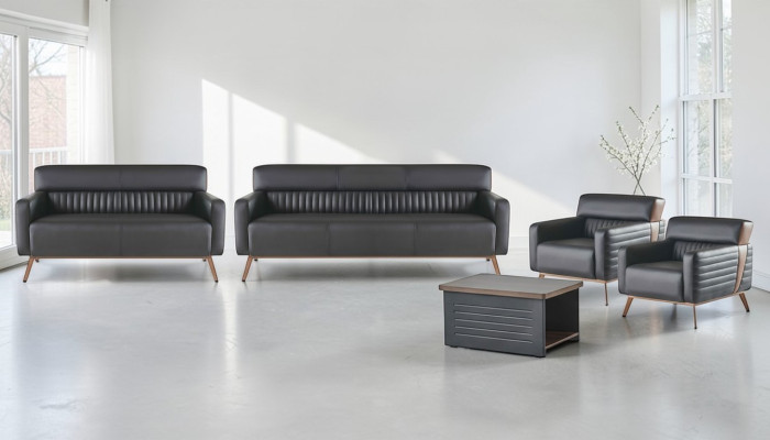 Zwarte kantoorinrichting luxe leren banken designer fauteuil tafel