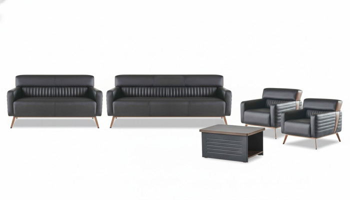 Zwarte kantoorinrichting luxe leren banken designer fauteuil tafel