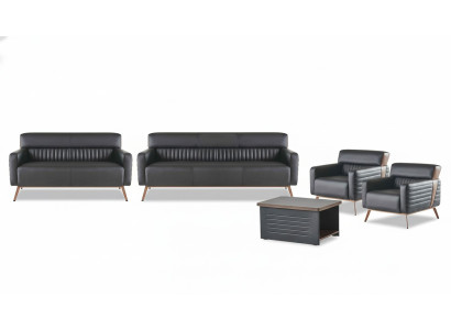 Zwarte kantoorinrichting luxe leren banken designer fauteuil tafel