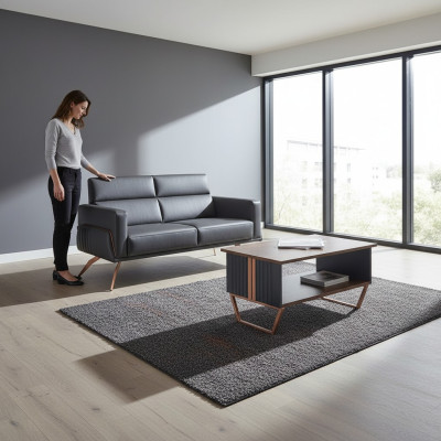 Werkruimte-set 2-delig 2-zitter met salontafel Grijs Bruin Twee-kleurig