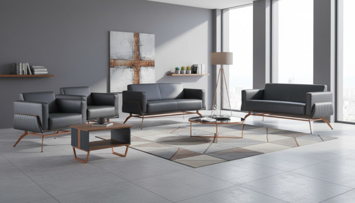 Kantoorhuisset 5-delig 2x 2-zits 2x fauteuil salontafel grijs effen
