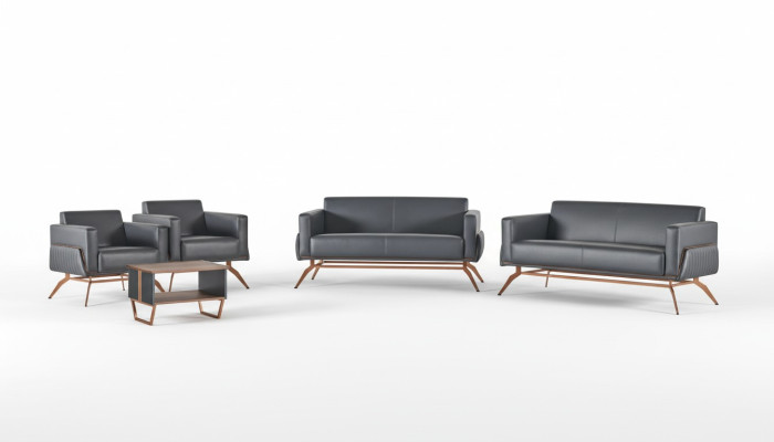 Kantoorhuisset 5-delig 2x 2-zits 2x fauteuil salontafel grijs effen