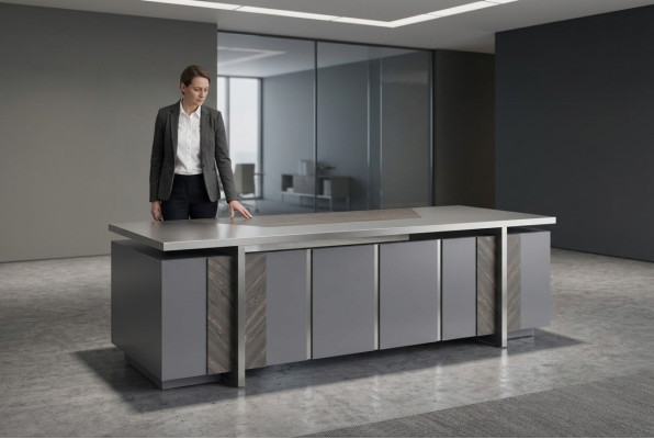 Bureau rechthoekige vorm grijs effen modern design stijl met opbergruimte