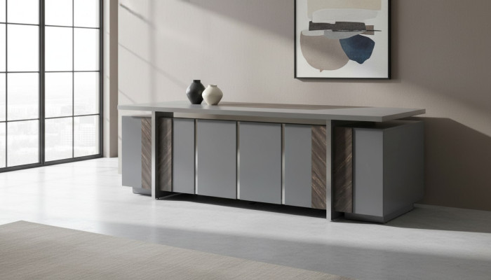 Bureau rechthoekige vorm grijs effen modern design stijl met opbergruimte