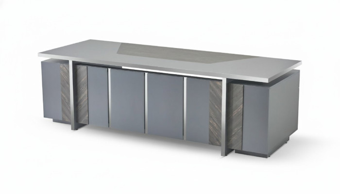 Bureau rechthoekige vorm grijs effen modern design stijl met opbergruimte