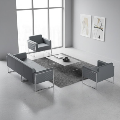 Werkplaatsset 3-delig, 3-zits met 2x fauteuils, grijs effen modern stijl