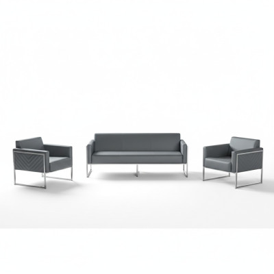 Werkplaatsset 3-delig, 3-zits met 2x fauteuils, grijs effen modern stijl