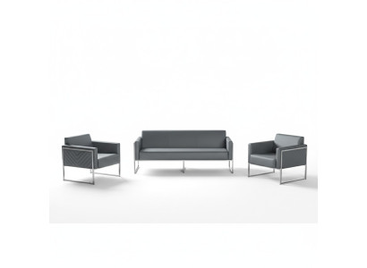 Werkplaatsset 3-delig, 3-zits met 2x fauteuils, grijs effen modern stijl