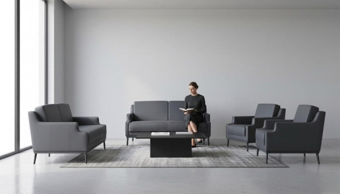 Werkplekset 4-delig 2x 2-zits 2x fauteuil donkergrijs effen modern