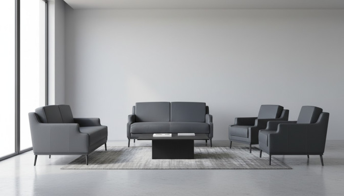 Werkplekset 4-delig 2x 2-zits 2x fauteuil donkergrijs effen modern
