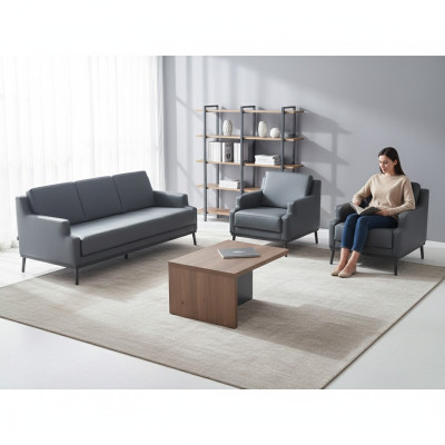 Werkkamer-Set 4-delig 3-zitsbank 2x fauteuil salontafel donkergrijs bruin