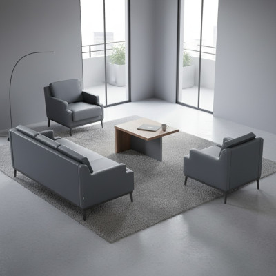 Werkkamer-Set 4-delig 3-zitsbank 2x fauteuil salontafel donkergrijs bruin