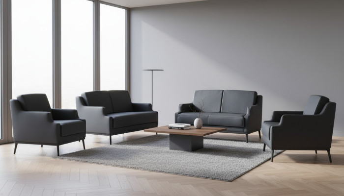Werkplaatsset 5-delig Donkergrijs Stijl 2x 2-zitsbank 2x Fauteuil Salontafel