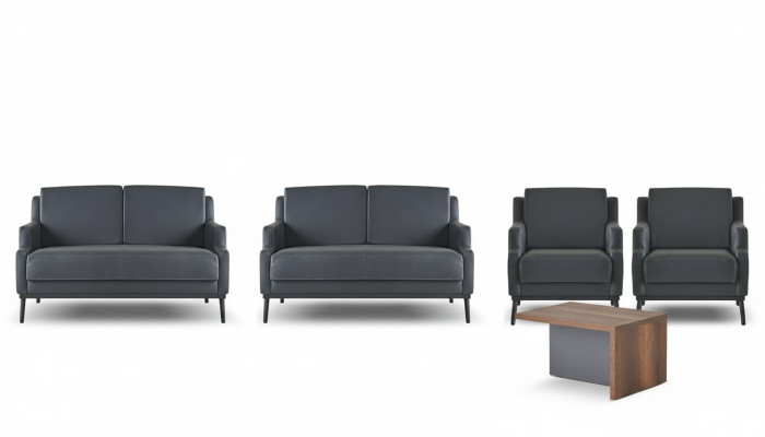 Werkplaatsset 5-delig Donkergrijs Stijl 2x 2-zitsbank 2x Fauteuil Salontafel
