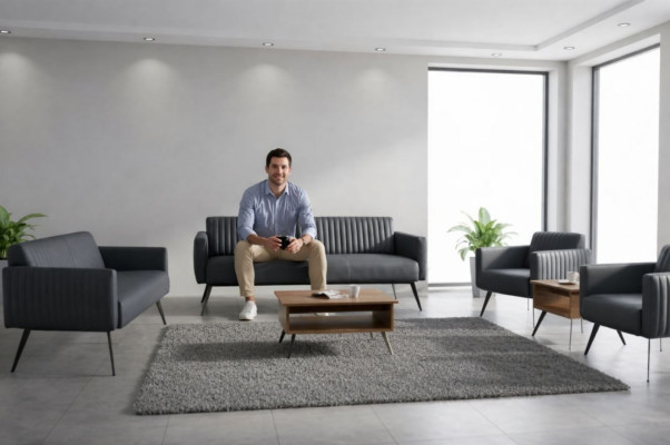 Werkplaats set 5-delig Zwart 3-zits 2-zits 2x Fauteuil Salontafel