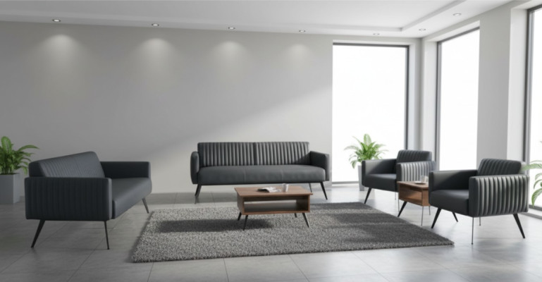 Werkplaats set 5-delig Zwart 3-zits 2-zits 2x Fauteuil Salontafel