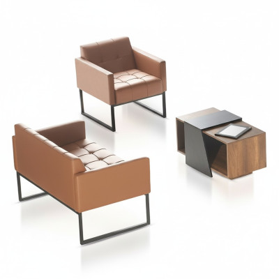 Werkkamer Bruin Grijs Set 3-delig 2-zits Sessel Salontafel Moderne Stijl