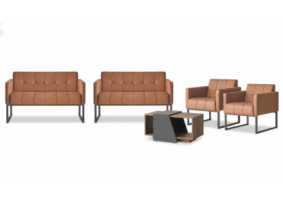 Werkruimte-set 5-delig bruin 2x 2-zits 2x fauteuil salontafel grijs stijl