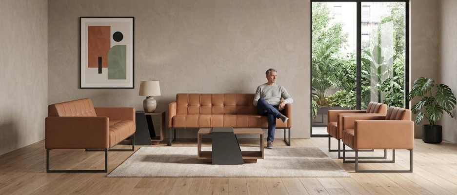 Kantoor set 5-delig 3-zits 2-zits 2x fauteuil salontafel bruin stijl