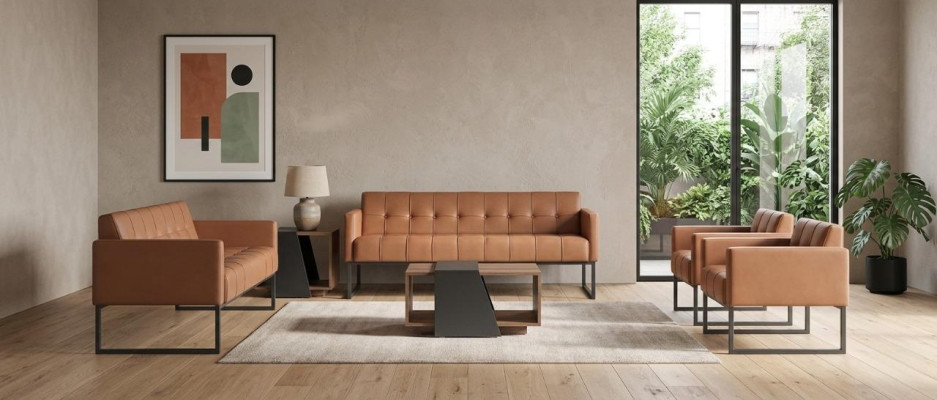 Kantoor set 5-delig 3-zits 2-zits 2x fauteuil salontafel bruin stijl
