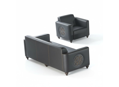 Werkset 2-delig 3-zits fauteuil zwart effen modern design
