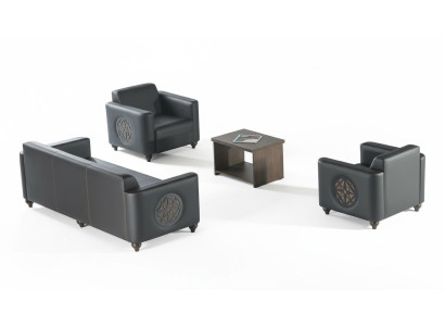 Werkruimte-set 4-delig Zwart 3-zitsbank 2x Fauteuils Bruin Salontafel Modern