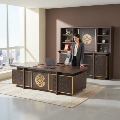 Werkplekset 3-delig Bureautafel Dressoir Boekenplank Bruin Effen