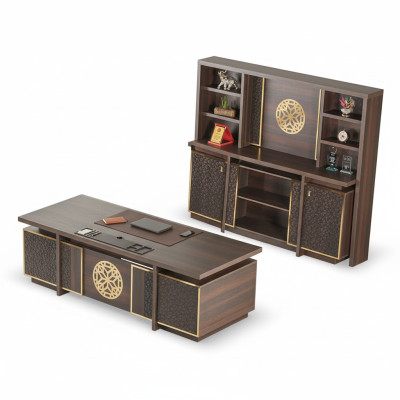 Werkplekset 3-delig Bureautafel Dressoir Boekenplank Bruin Effen
