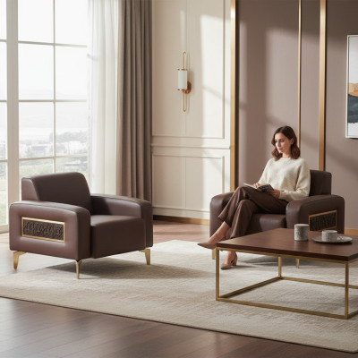 Werk kamer set 2-delig fauteuil bruin effen modern design woonkamer