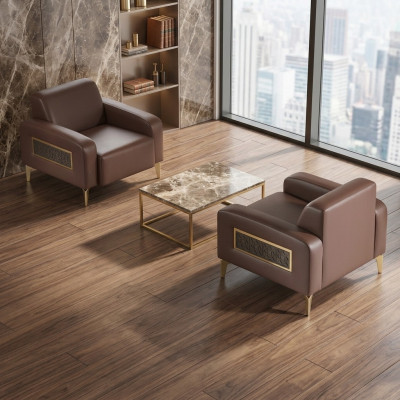 Werk kamer set 2-delig fauteuil bruin effen modern design woonkamer