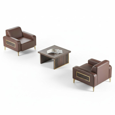 Studeerkamer Set 3-delig 2x Fauteuil Salontafel Bruin Effen Woonkamer