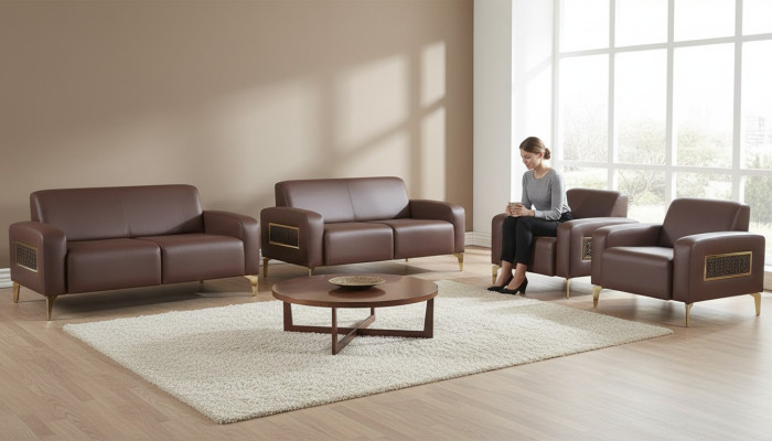 Werkkamer-set 4-delig 2x 2-zitter met 2x fauteuil bruin effen modern