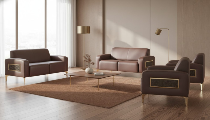 Werkkamer-set 4-delig 2x 2-zitter met 2x fauteuil bruin effen modern