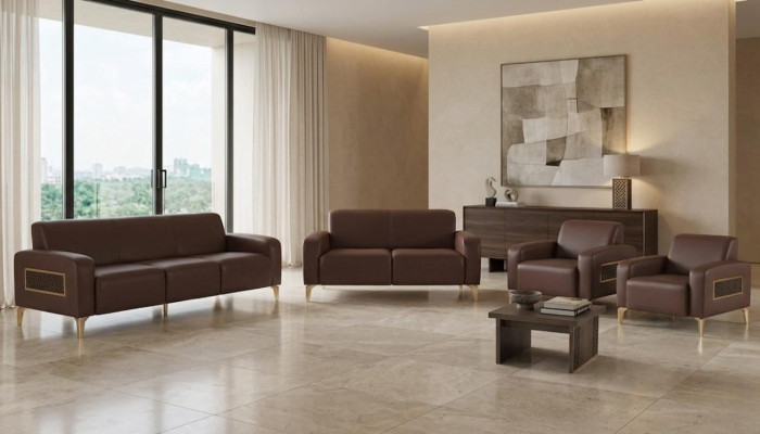 Exclusieve bruine studeerkamermöbel Designer salontafel fauteuil 2x sofa's