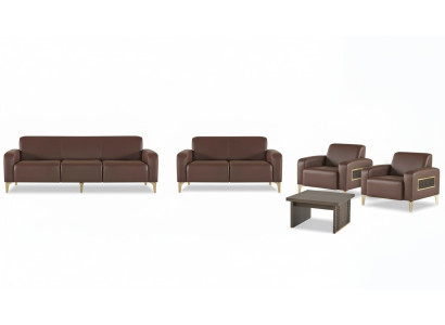 Exclusieve bruine studeerkamermöbel Designer salontafel fauteuil 2x sofa's