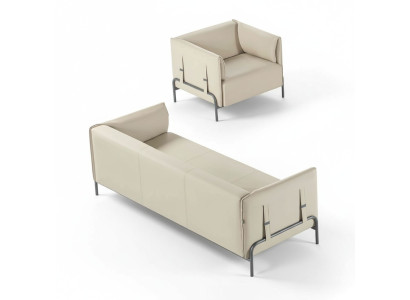 Werkruimteset 2-delig 3-zitsbank Fauteuil Beige Effen Kussen Woonkamer