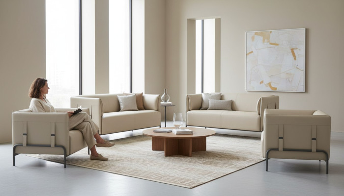 Werkplek-set 4-delig Beige 2x 2-zits 2x Fauteuils Effen Woonkamer