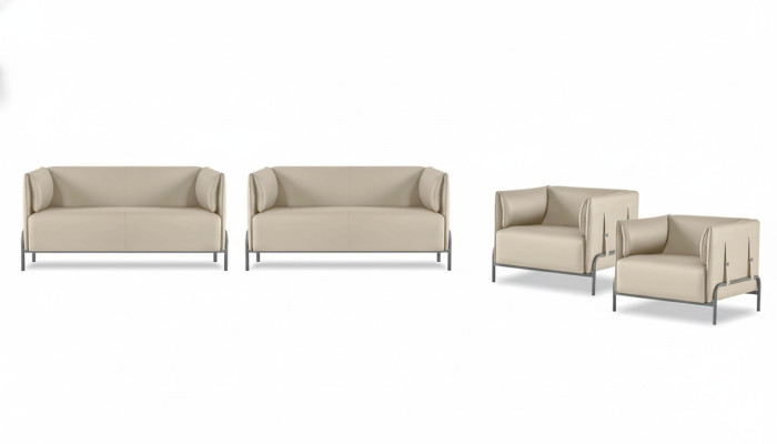 Werkplek-set 4-delig Beige 2x 2-zits 2x Fauteuils Effen Woonkamer