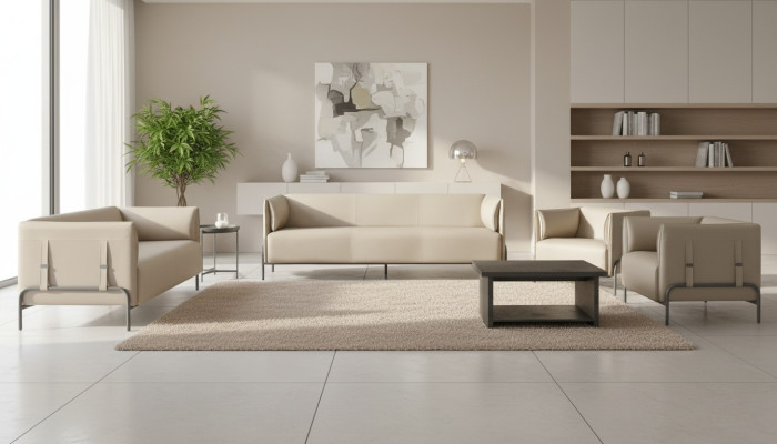 Kantoor-set 5-delig Beige 3-zits 2-zits 2x Fauteuils Grijs Salontafel