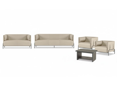 Kantoor-set 5-delig Beige 3-zits 2-zits 2x Fauteuils Grijs Salontafel