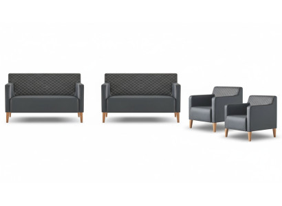 Kantoor-Set 4-delig 2x S-Zitter 2x Stoel Zwart Effen Modern