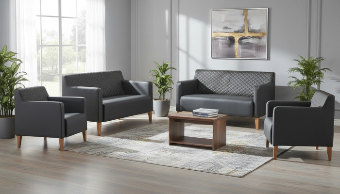 Werkruimte-set 5-delig Zwart 2x 2-zitsbank 2x fauteuil Bruin Salontafel