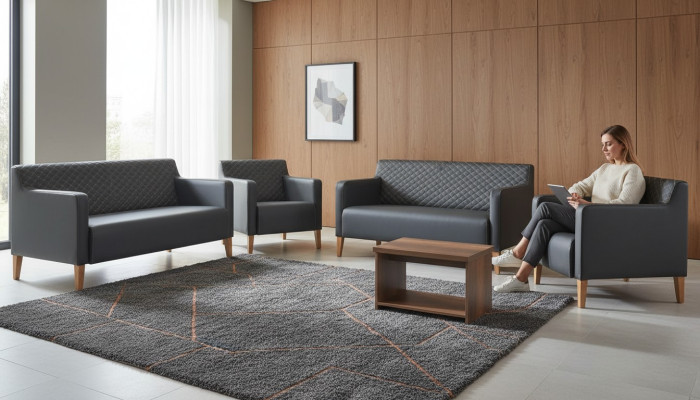 Kantoor set 5-delig Zwart 3-zits 2-zits 2x Fauteuil Salontafel