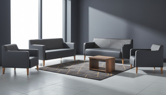 Kantoor set 5-delig Zwart 3-zits 2-zits 2x Fauteuil Salontafel