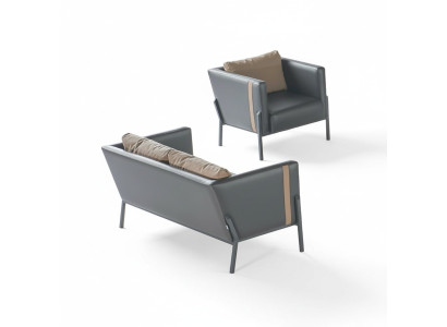 Werkruimte zitmeubilair luxe grijze lederen 2-zitsbank chique fauteuil