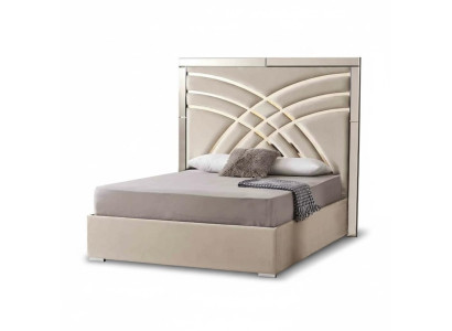 Beige tweepersoonsbed designer slaapkamer bedframe luxueuze meubels