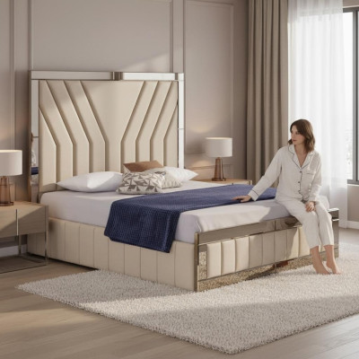 Beige slaapkamerbed designer tweepersoonsbed luxueus bedframe bed.